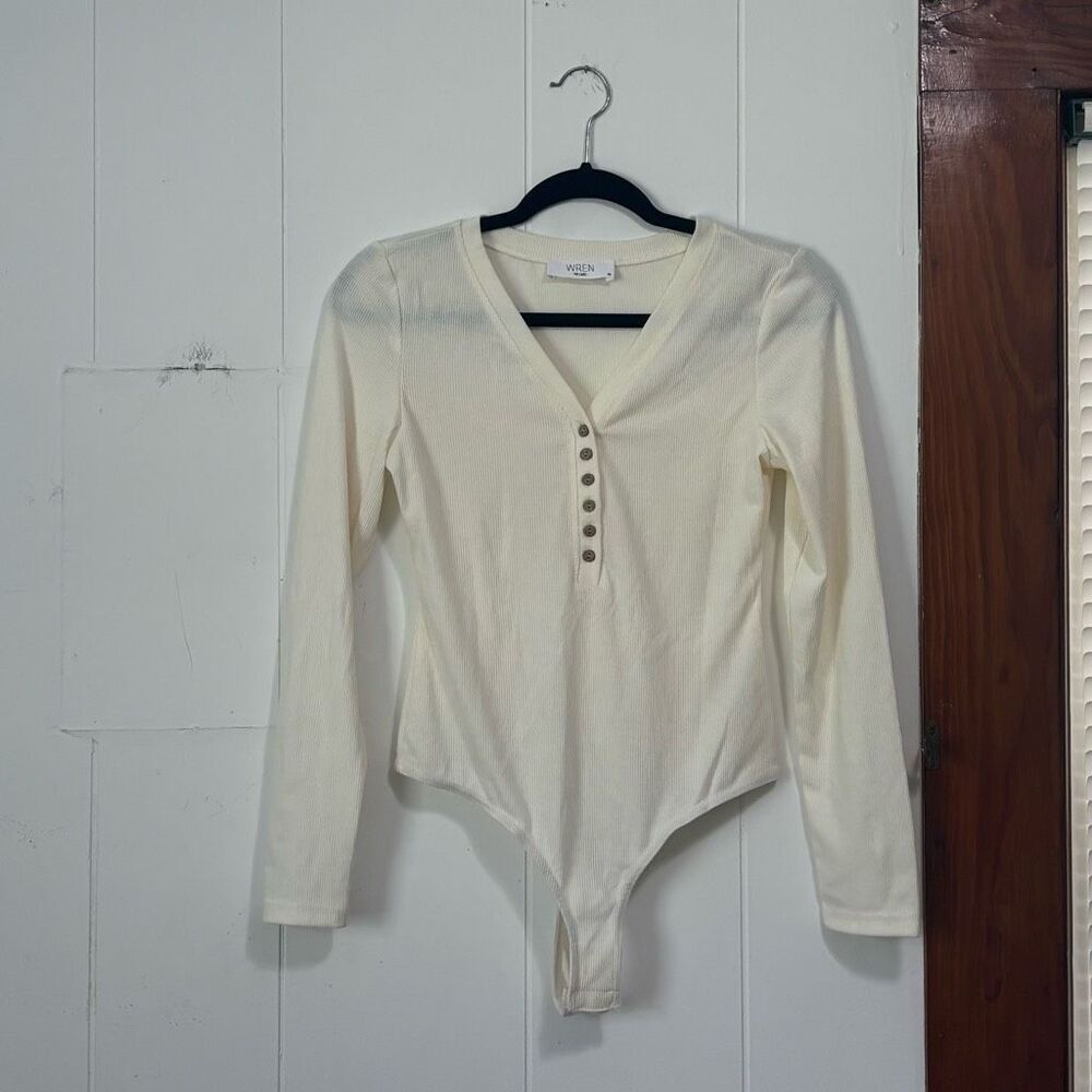 Wren White Cream Ribbed‎ Henley Bodysuit Medium